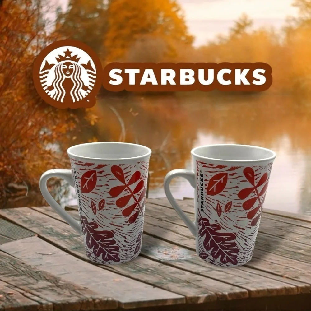 Starbucks Set of 2 Autumn Leaves 1loz Coffee Mugs Fall Leaves Cup Warm Ombre